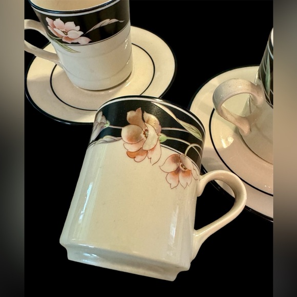 Sango | Dining | Vtg Sango Black Pink Floral Satin 4 Pc Coffee
